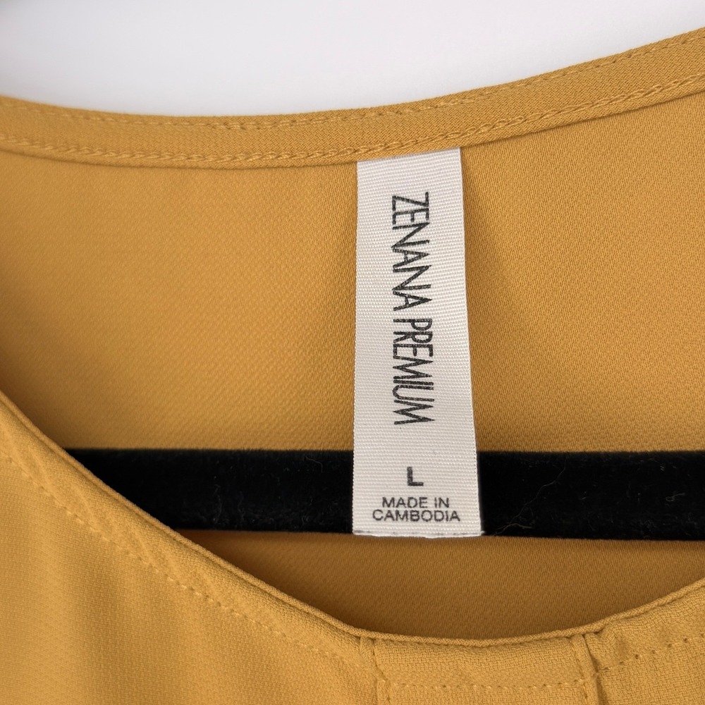 Zenana Premium Blouse Womens Large Mustard Yellow Flutter Sleeve Henley‎ Flowy - Picture 6 of 8